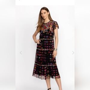 Johnny Was Rheia Midi Dress with Multicolor Floral Embroidery